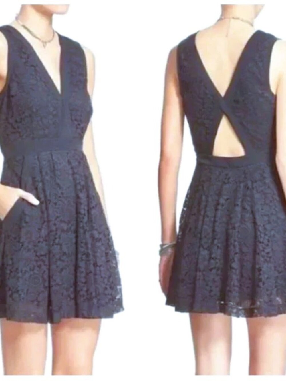 Free People Lovely In Lace Mini Dress Slate Gray Blue Size XS